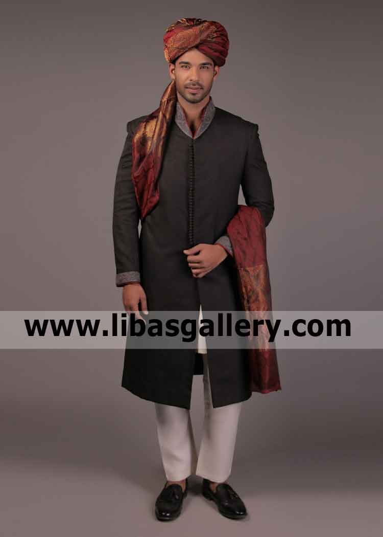 Buy elegant rich quality embellished nikah sherwani for your fair complexion son barat day Sydney perth  Brisbane Australia