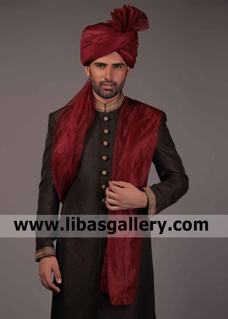 Black Sherwani latest mens wear for Barat Nikah