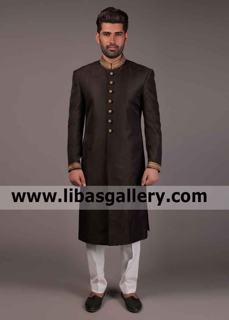 Black Sherwani latest mens wear for Barat Nikah