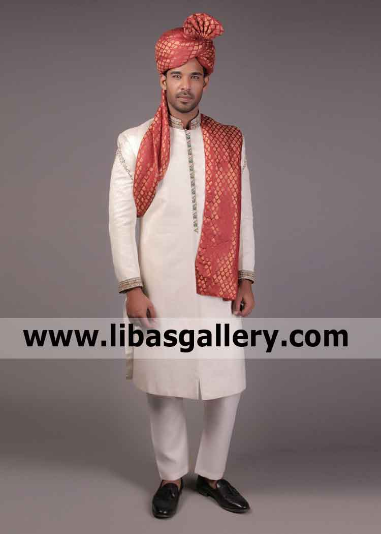 Emperor Quality Jamawar Fabric Groom Sherwani for Winter Barat Wedding season order online Texas California USA