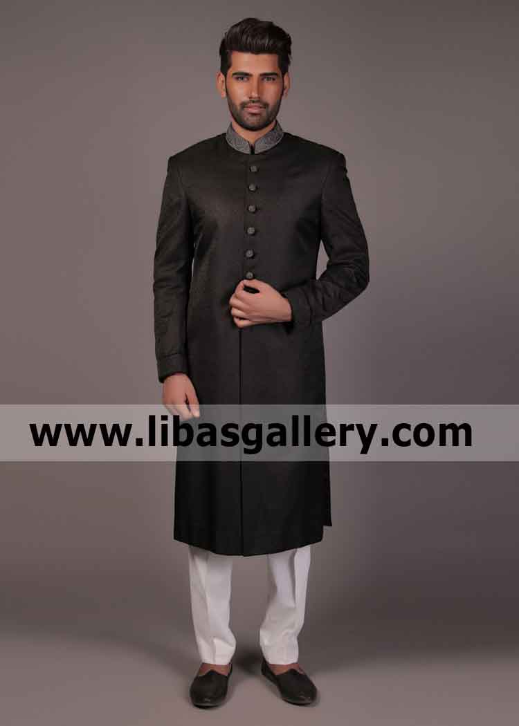 Happy Groom Barat Nikah Sherwani Black