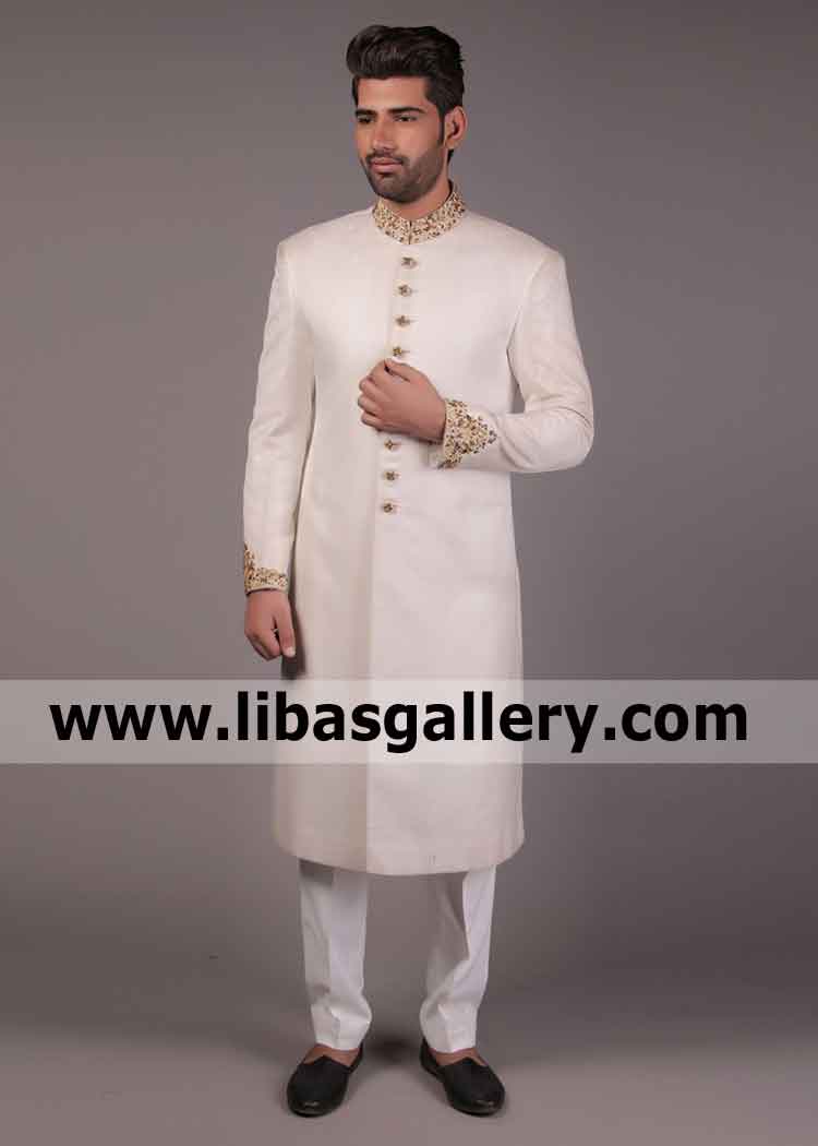 Luxury Feeling Jamawar Groom Wedding Sherwani