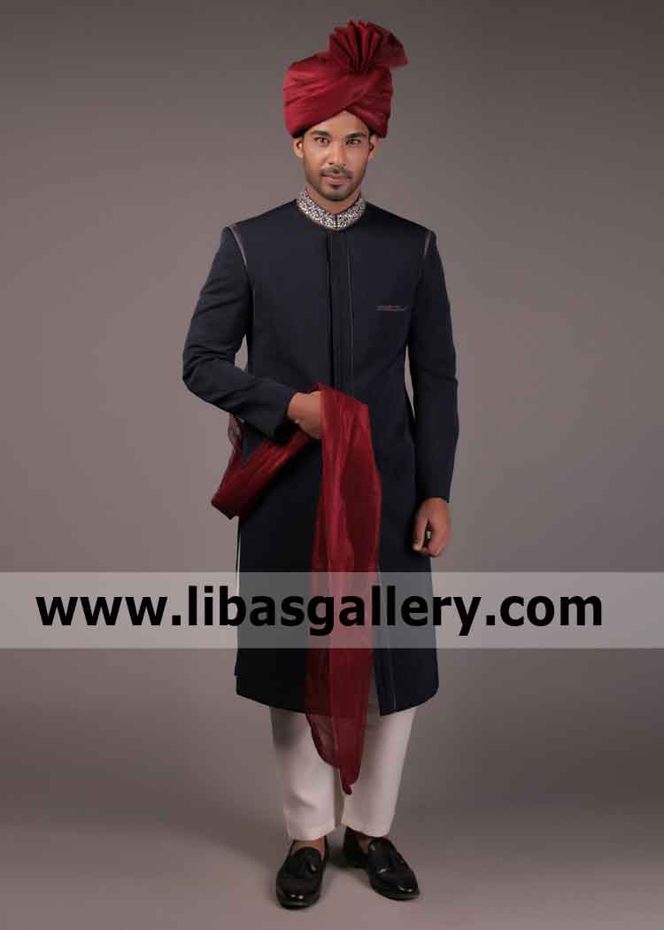 Happy Marriage Groom Black Embellished Sherwani