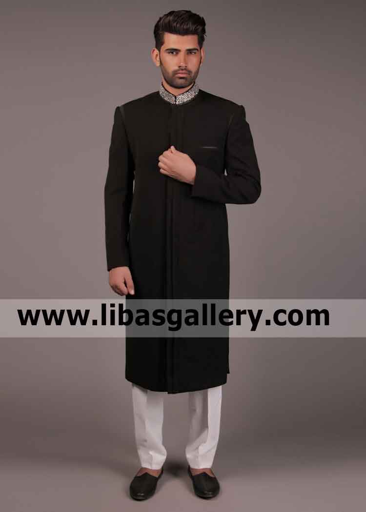 Big Brother Black Embroidered Wedding Sherwani