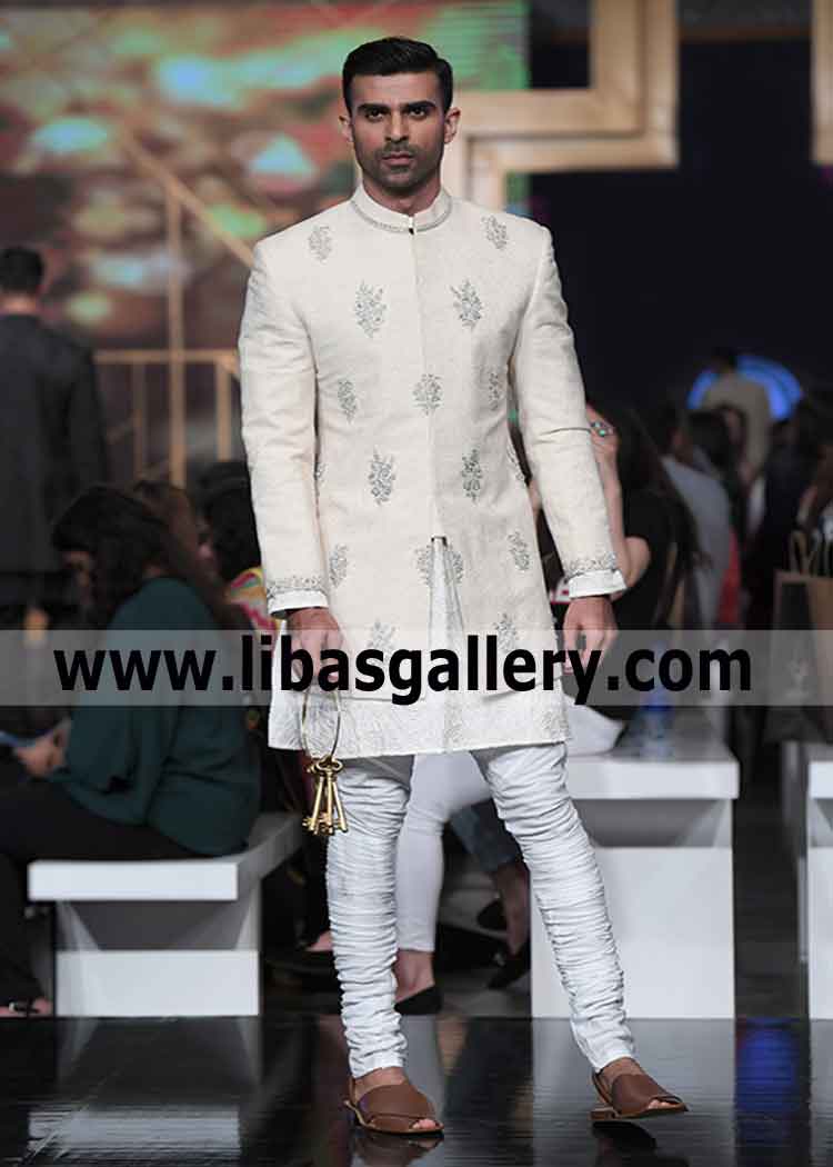 Off White Buti Embroidered Gents Sherwani