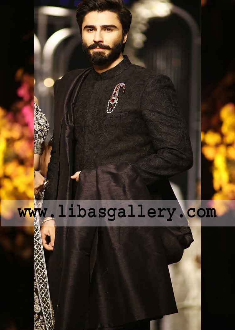 Black elegant wedding sherwani nabeel zuberi model wearing for nikah baratPakistan Bangladesh india Australia dubai