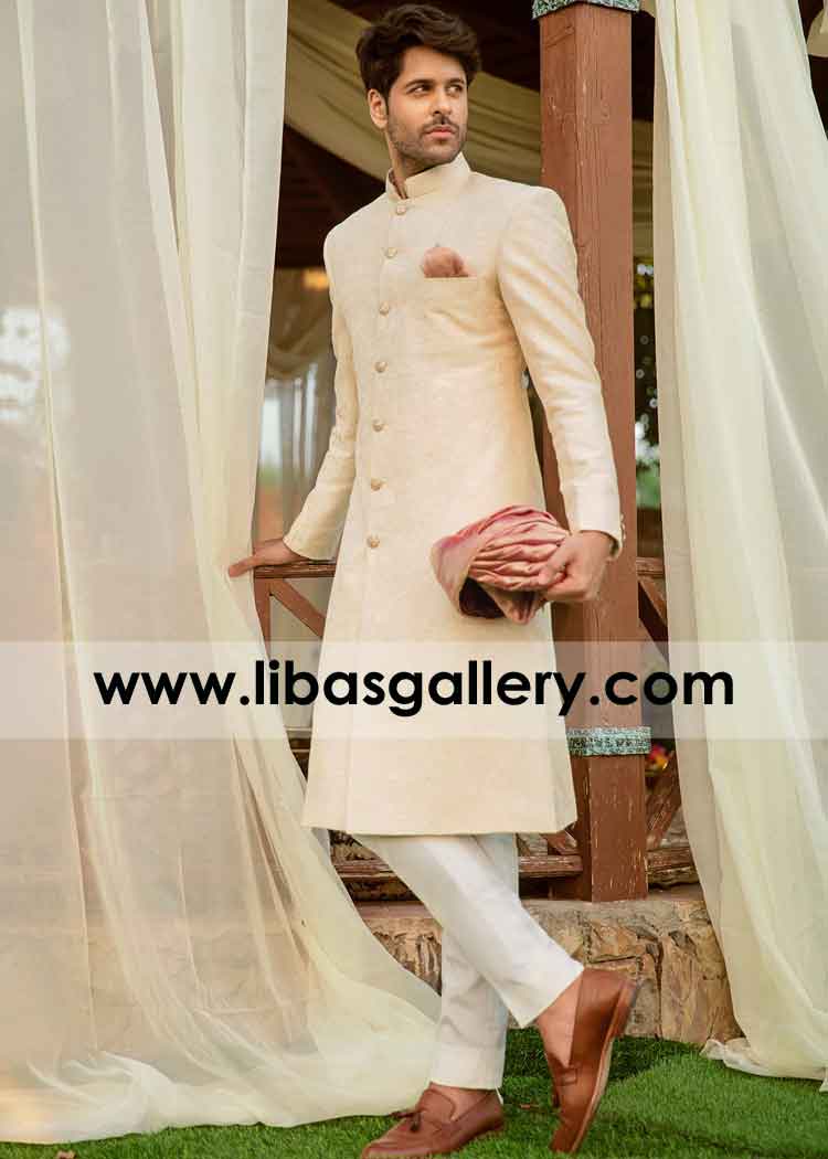 Fawn Wedding Sherwani for Stylish and Tall Groom