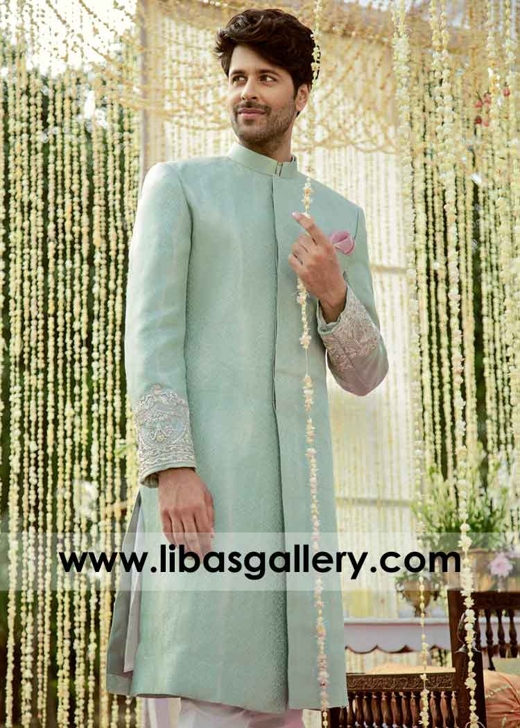 Mint Green Sherwani for Groom Summer season 2020 dhoom dham wedding kurta shalwar compliment Kentucky Minnesota USA