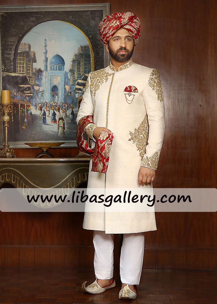 Cream Sufi Style Wedding Sherwani