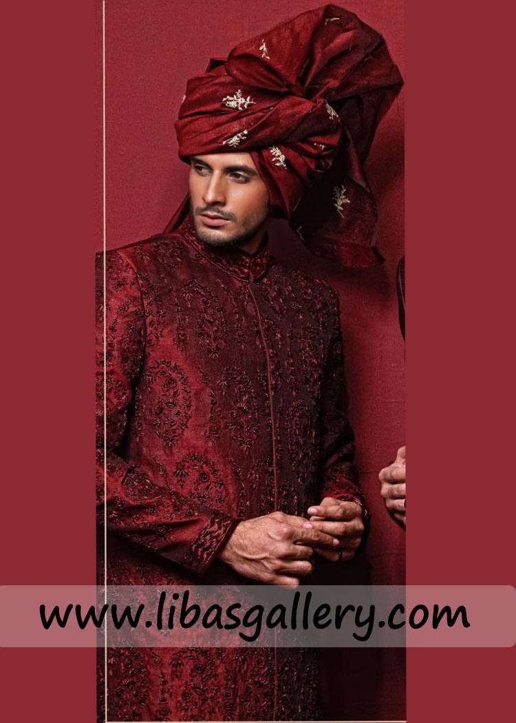 Dark Scarlet Embellished Beautiful Wedding Sherwani
