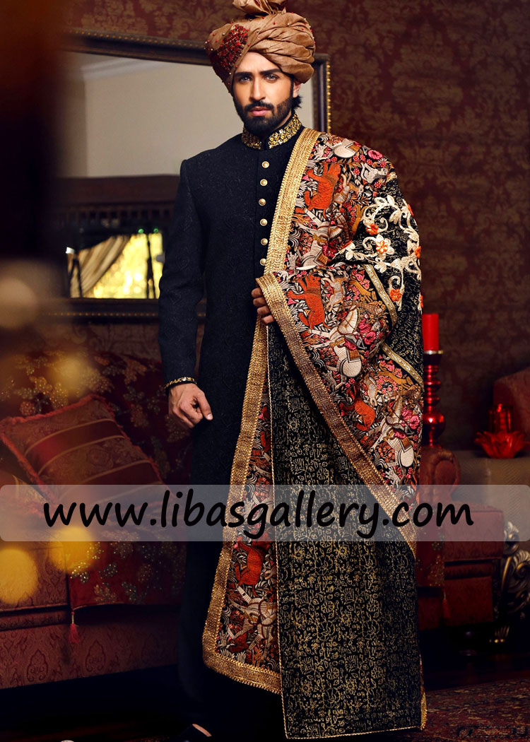 Black gold Embellished Wedding Sherwani Design
