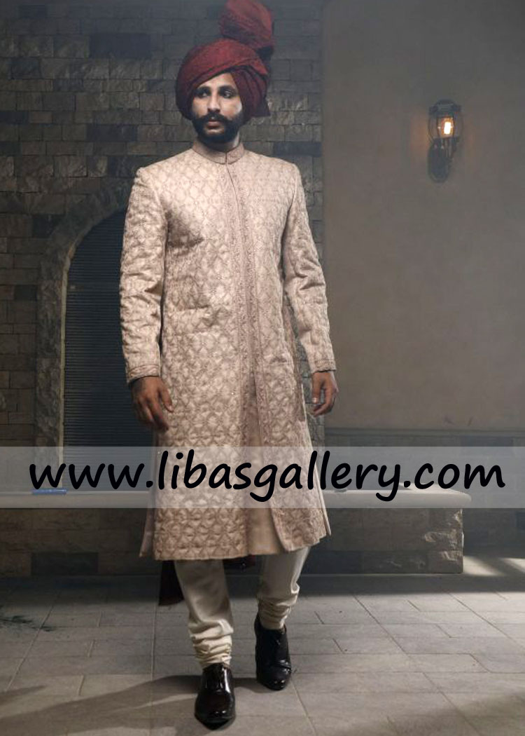 sufi type man looking serious in wedding sherwani full embroidered for nikah and barat Cambridge Oxford UK