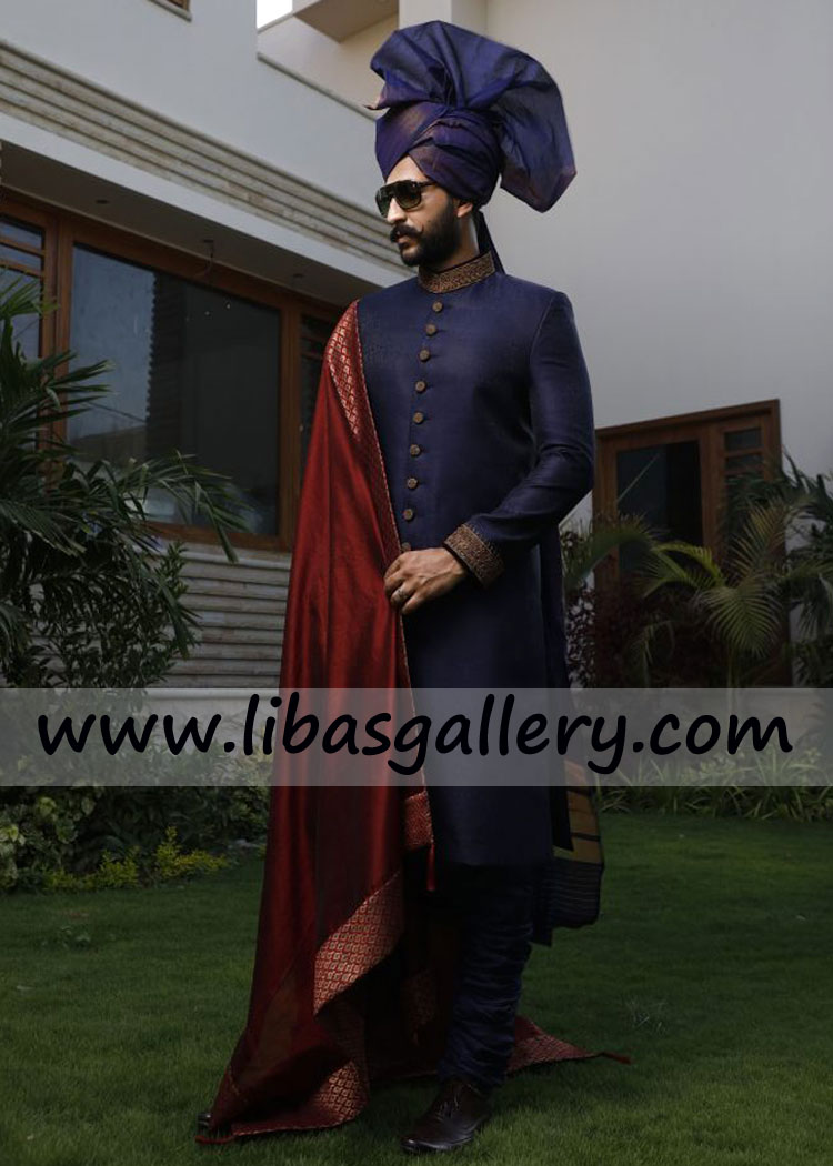 Beautiful Blue Sherwani Groom Apparel Barat