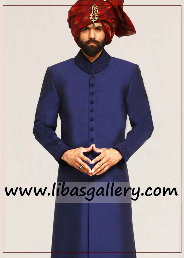 Pakistani Blue wedding jacket long for nikah barat