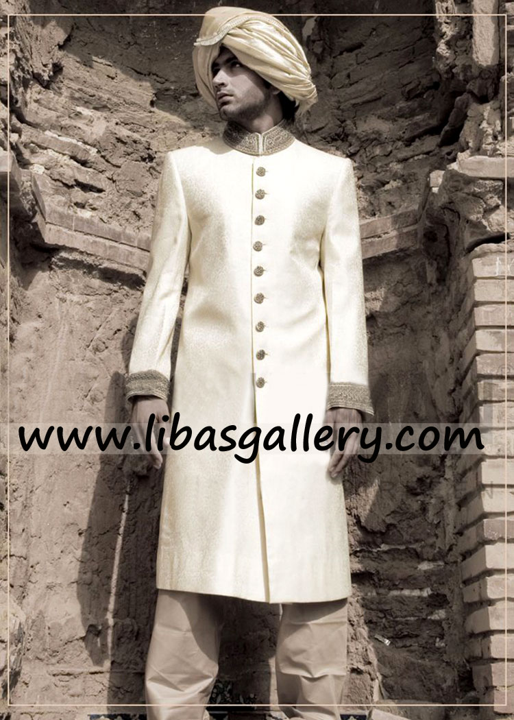 four season off white groom wedding nikah sherwani