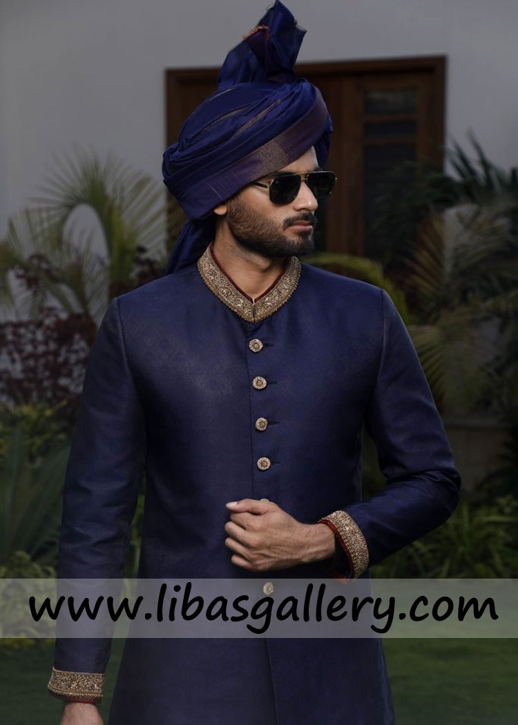 Smart Dulha jamawar sherwani for Nikah Barat