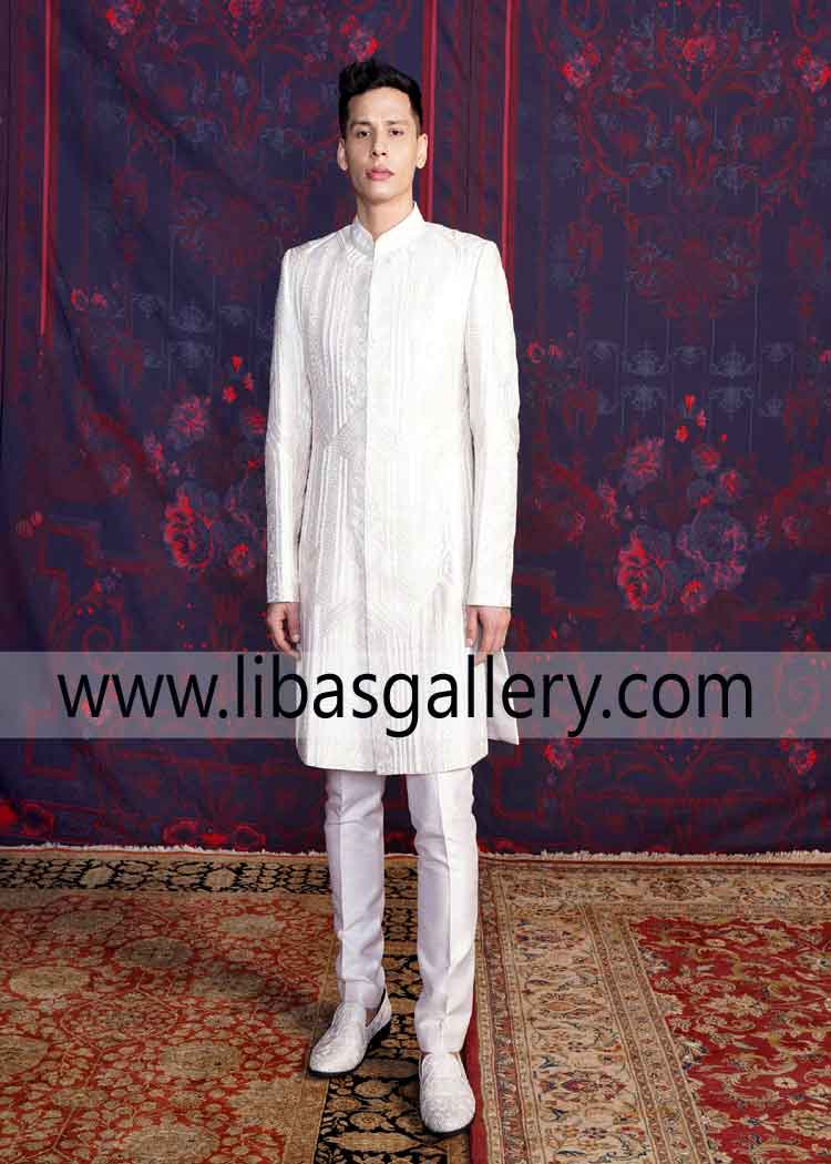 ivory ethan embroidered sherwani suit for gents with matching pants special design for home wedding uk usa qatar 