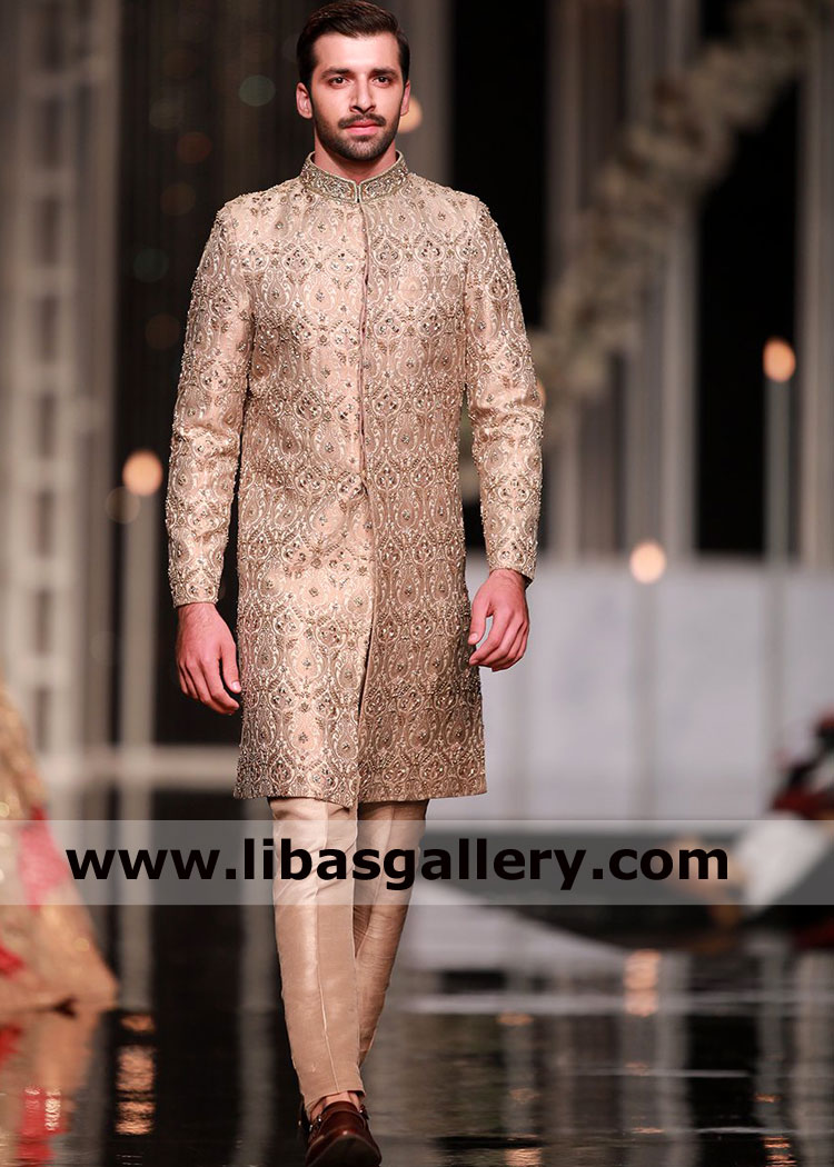 Gold Embroidered Groom sherwani Afroz for Man