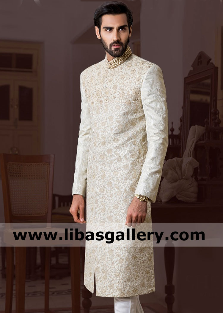 self made young groom wearing embroidered sherwani