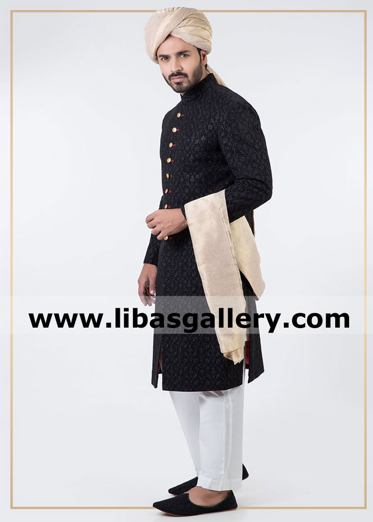 custom made magnificent wedding sherwani computer embroidery by thread for groom barat nikah happy moments shop online uk usa canada