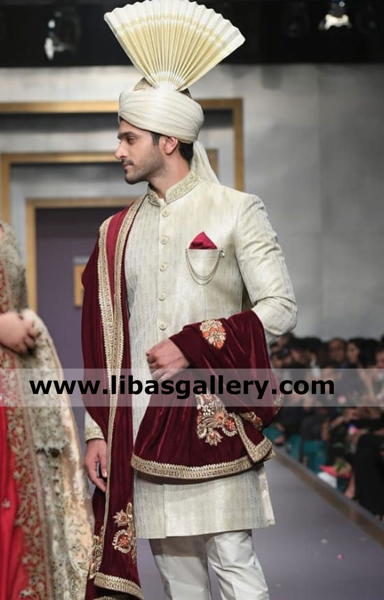 Delicate hand embellished dulha nikah barat sherwani design