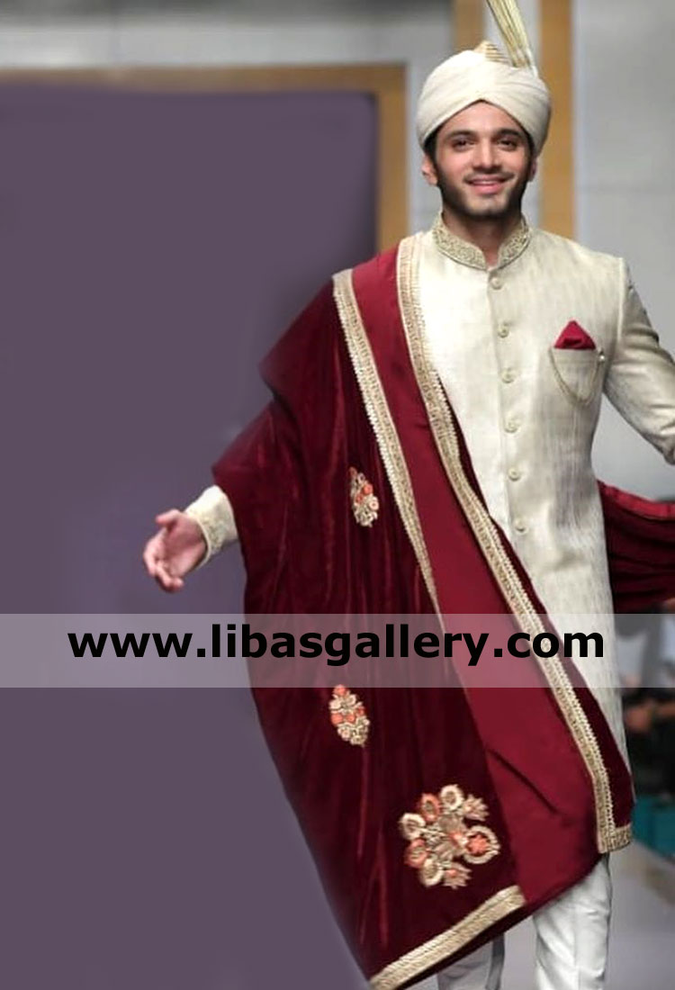 Delicate hand embellished dulha nikah barat sherwani design