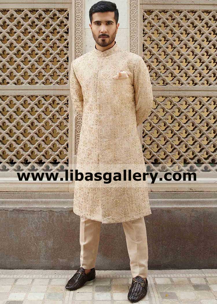 Bespoke Nikah barat sherwani for charming wedding Groom