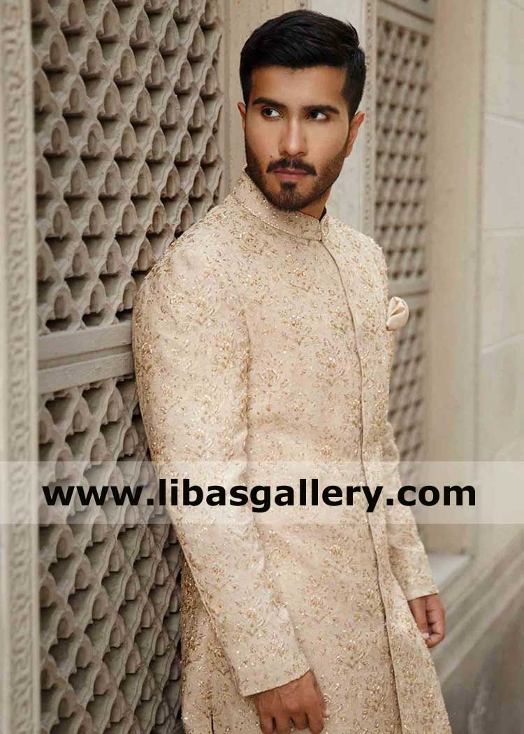 Bespoke Nikah barat sherwani for charming wedding Groom