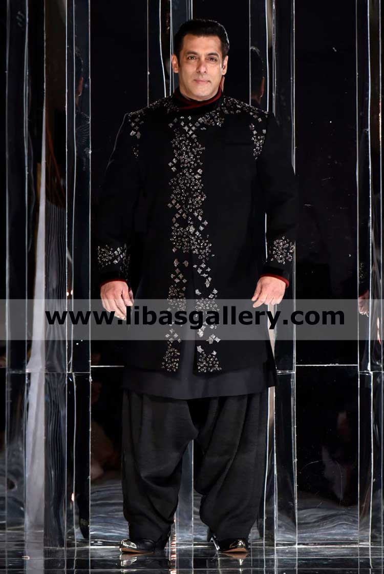 Celebrity Style Black Wedding Sherwani for Groom Barat day