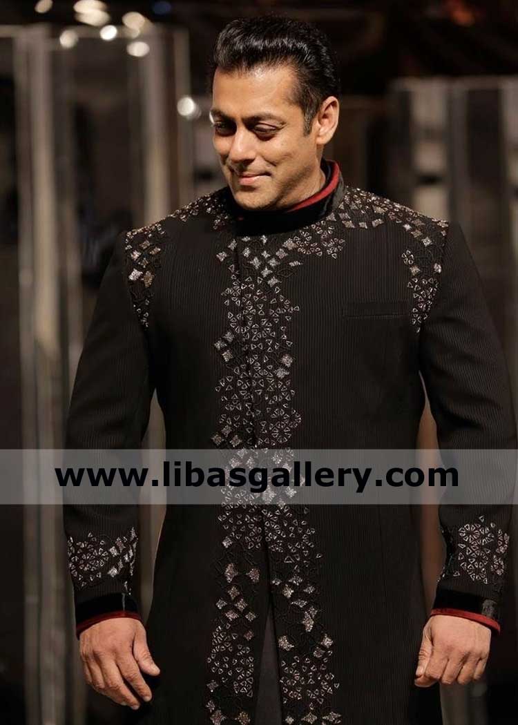 Celebrity Style Black Wedding Sherwani for Groom Barat day