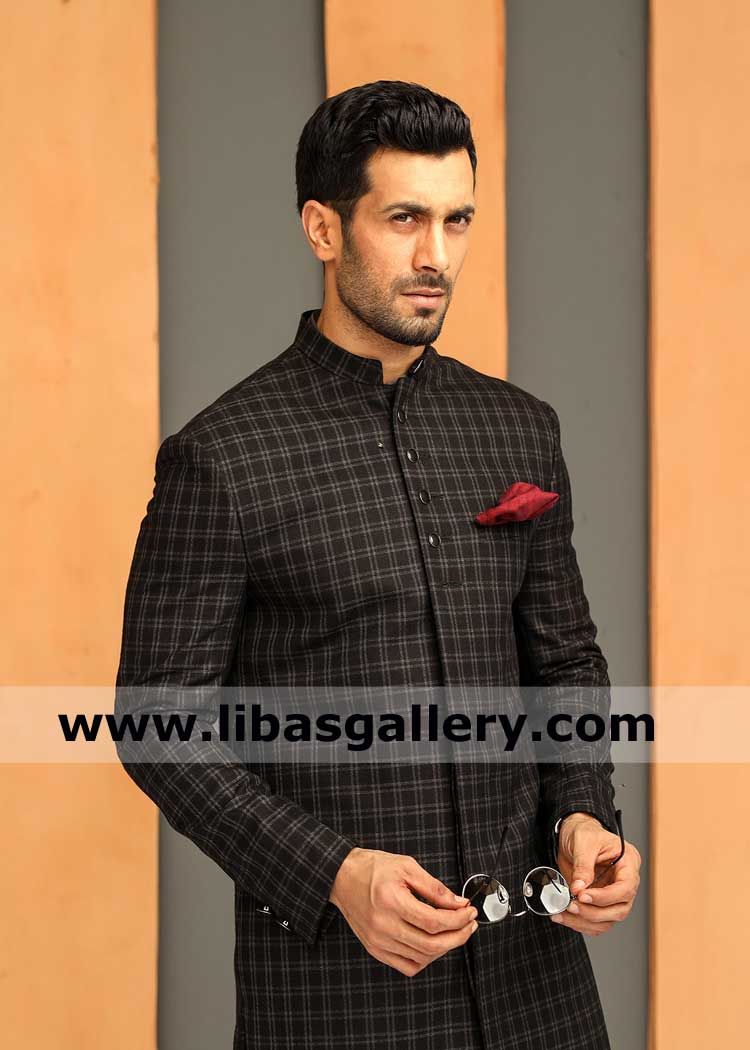 adult sherwani suit plain in check design suiting fabric high quality ...