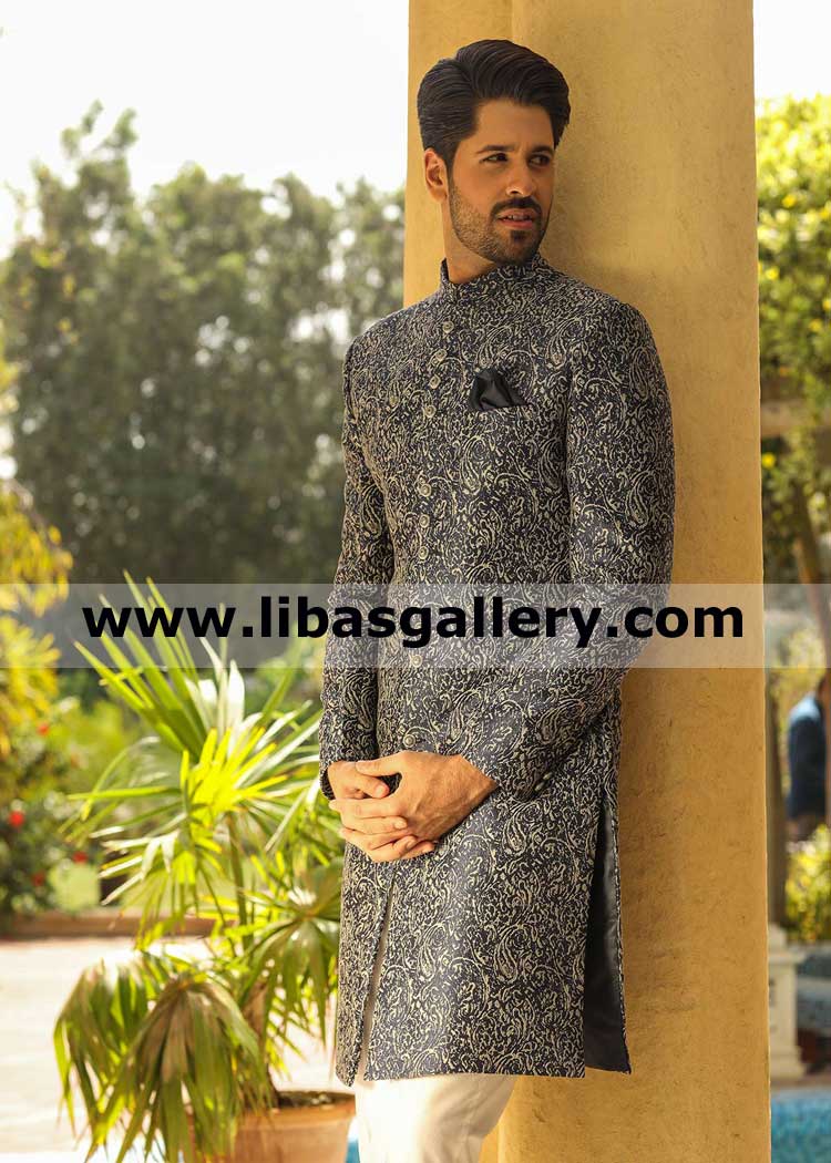 Charming groom looking for his bride in designer sherwani