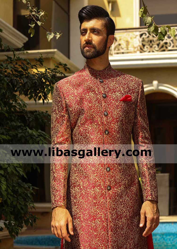 bold and robust pakistani groom wedding sherwani ensemble