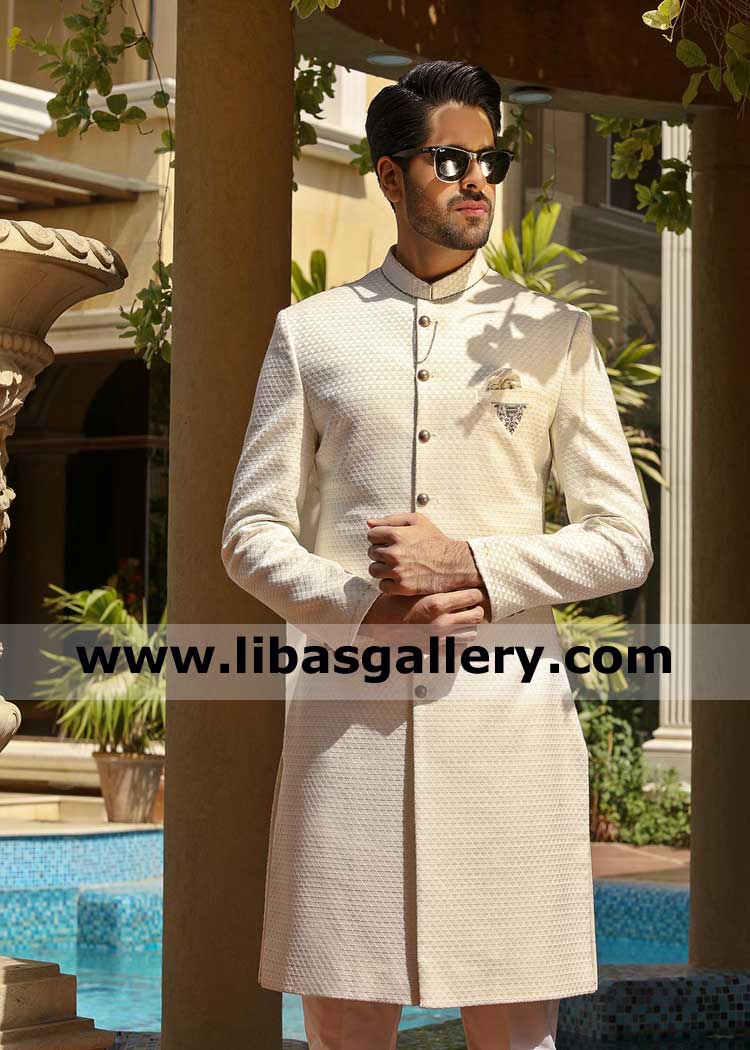 cream light shade gents occasion custom made new sherwani dress