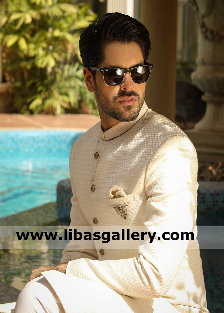 cream light shade gents occasion custom made new sherwani dress