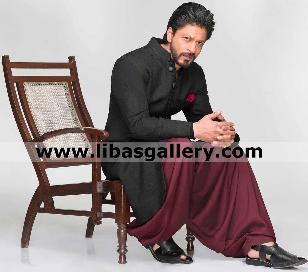 Celebrity black plain wedding nikah sherwani for man