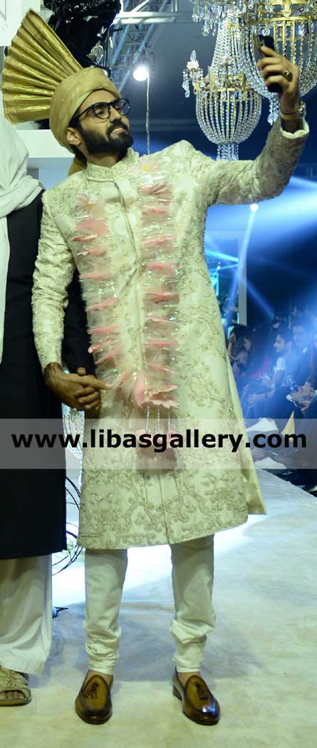 selfie lover groom in designer wedding nikah sherwani