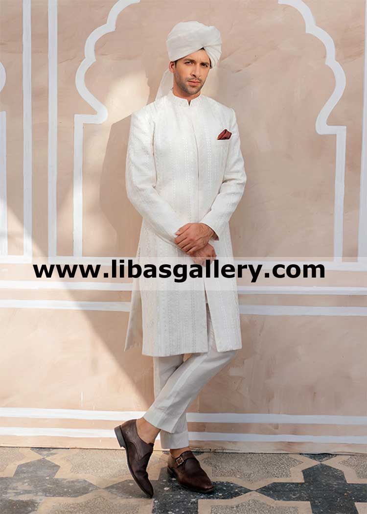 white dove wedding sherwani suit in high quality imported fabric