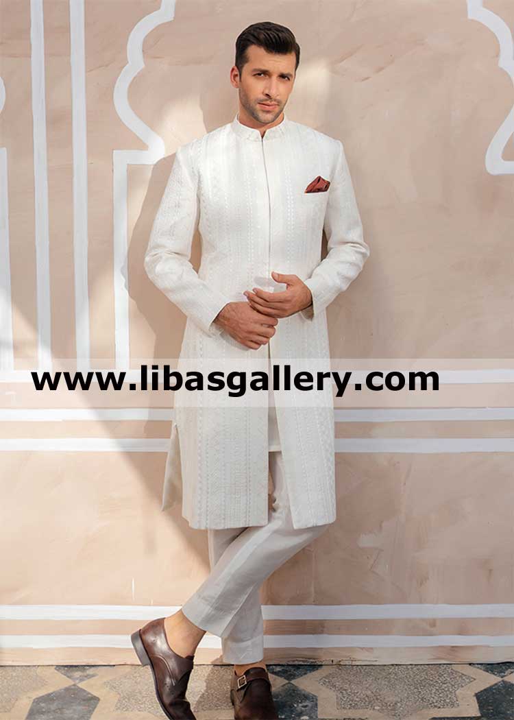 white dove wedding sherwani suit in high quality imported fabric