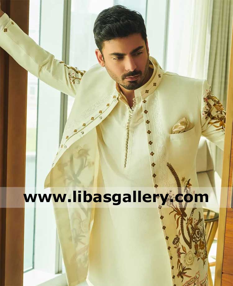 luxury Ivory Embroidered Wedding jacket for charming groom