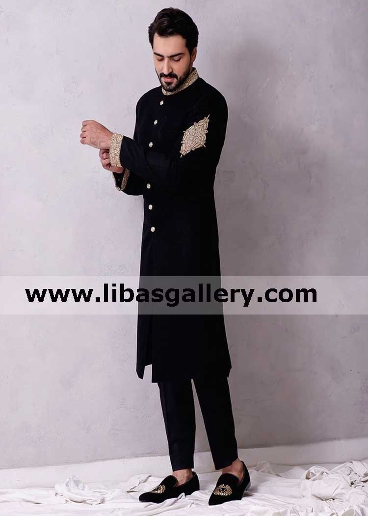 Black gents sherwani for common man nikah barat day