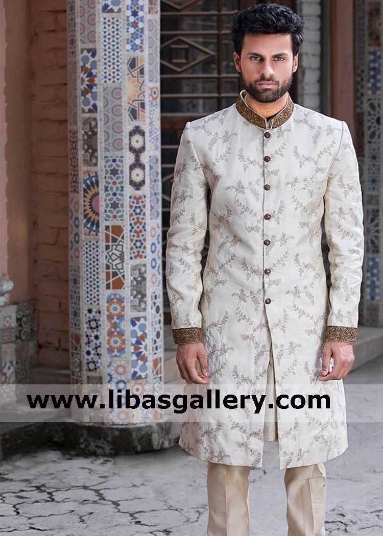 smart slim groom selected pakistani designer sherwani