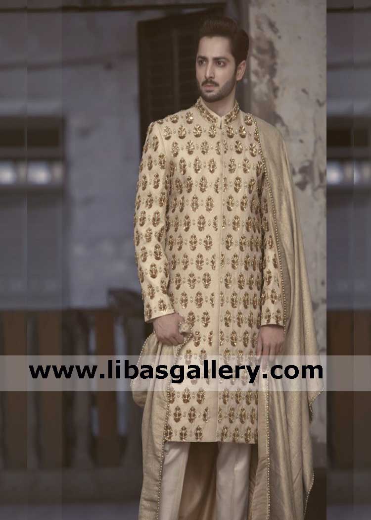 danish taimoor wearing designer sherwani barat hand embellished custom made sherwani dress shop online saudi arabia qatar kuwait