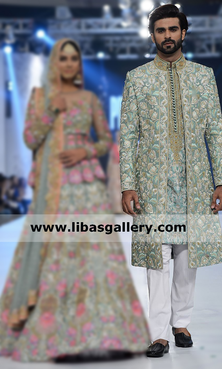Groom Floral Embroidered long sherwani suit for last minute arrange marriage