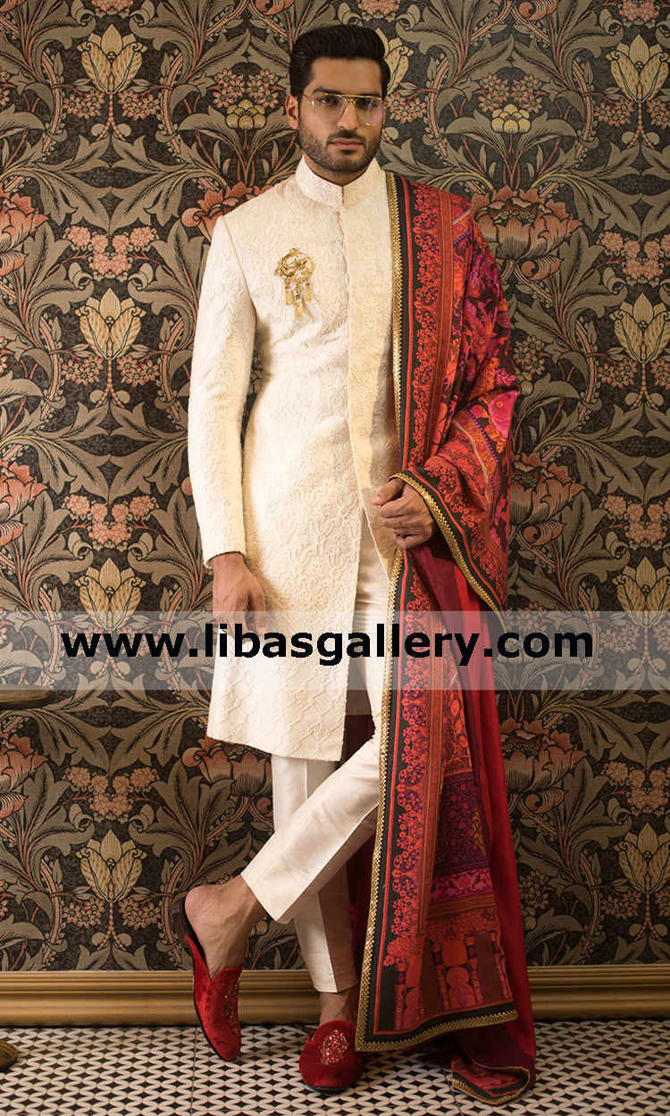 Gorgeous jamawar grand wedding groom sherwani article