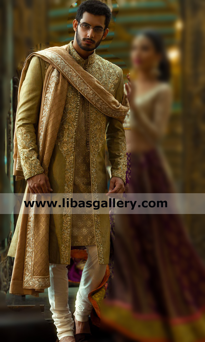 Trendy royal embellished groom nikah barat wedding sherwani