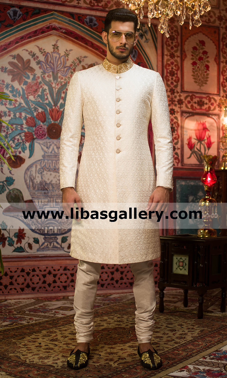 Royal white groom wedding sherwani for common man