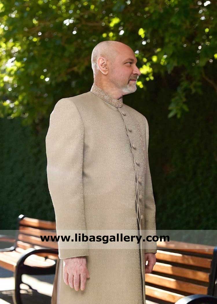 Quaide Azam Jinnah Style Groom Bride Father Sherwani