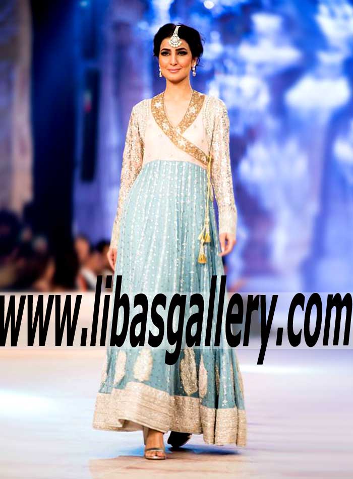 Grandiose Moonstone Blue color Anarkali Dress for All Special Occasions