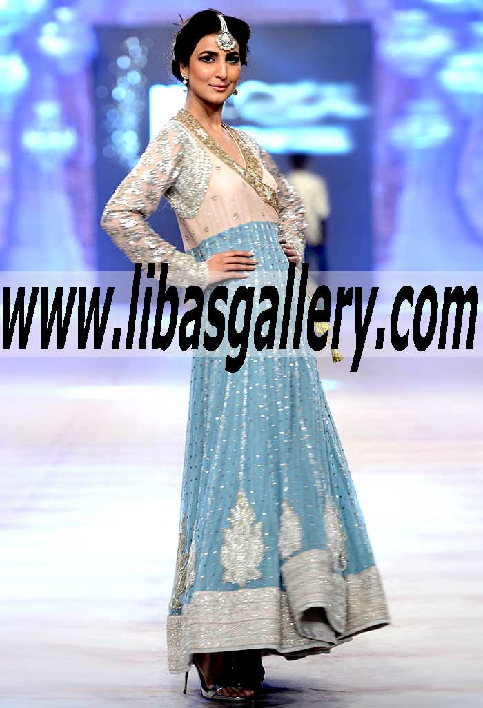 Grandiose Moonstone Blue color Anarkali Dress for All Special Occasions